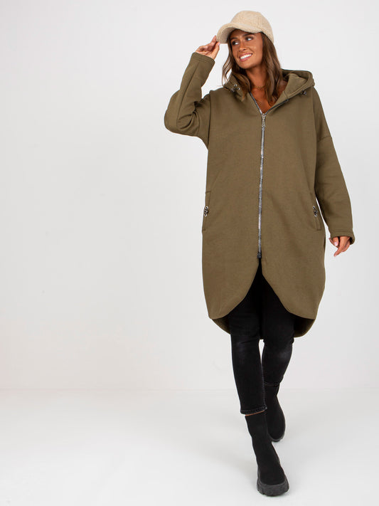 Khaki dresowa rozpinana bluza basic z kieszeniami Tina RUE PARIS