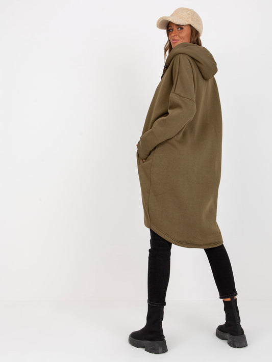 Khaki dresowa rozpinana bluza basic z kieszeniami Tina RUE PARIS