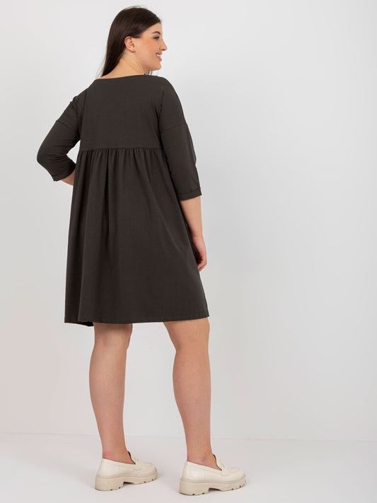 Khaki dresowa sukienka plus size basic z kieszeniami