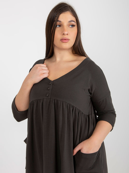 Khaki dresowa sukienka plus size basic z kieszeniami