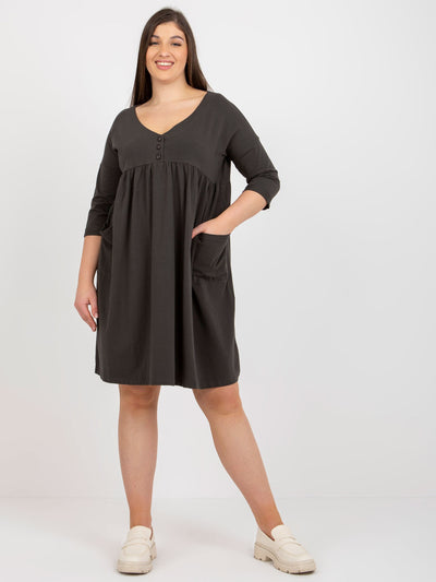 Khaki dresowa sukienka plus size basic z kieszeniami