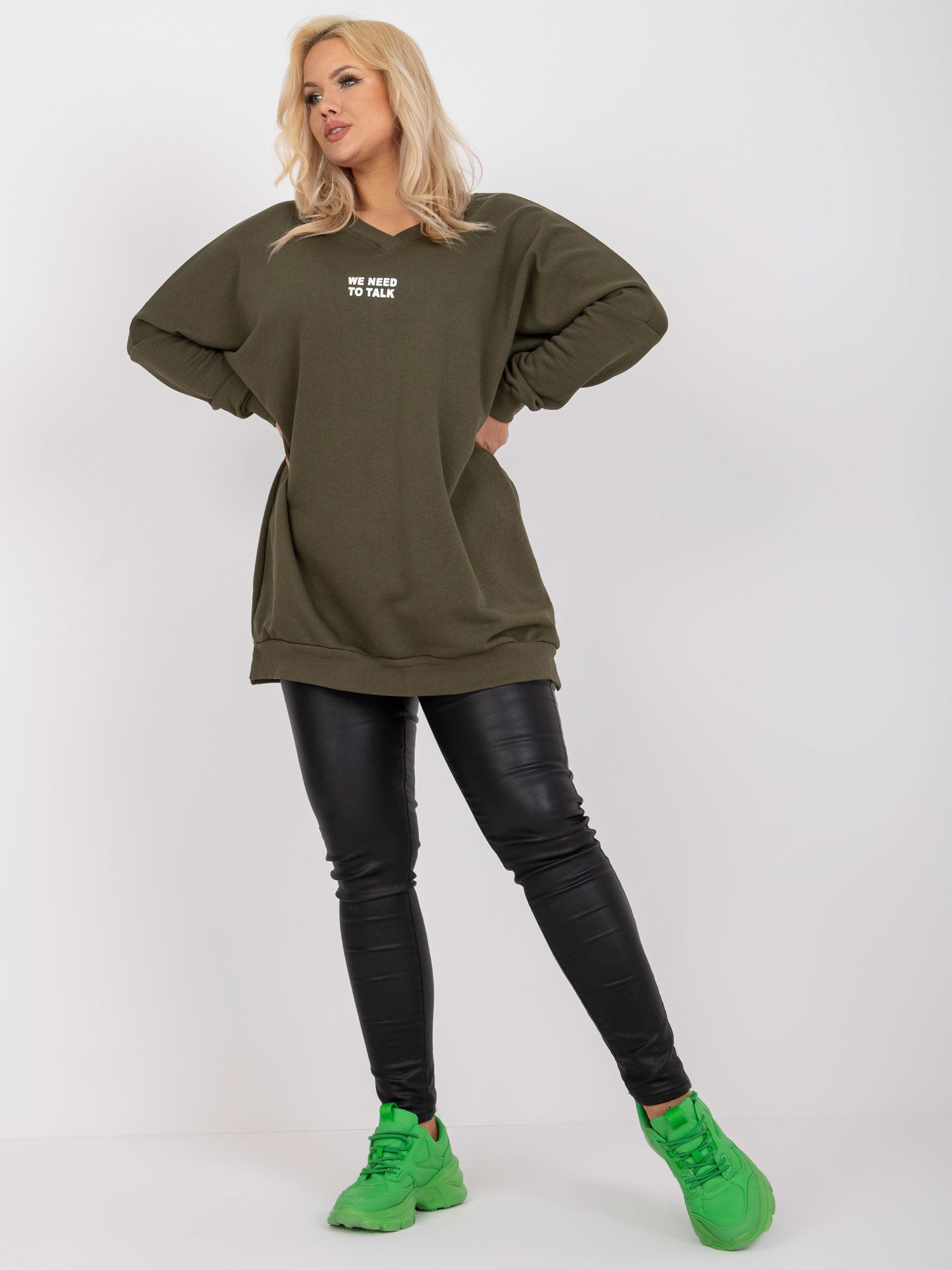 Khaki dresowa tunika plus size z bawełny