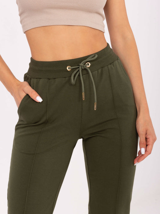 Khaki dresowe spodnie z przeszyciami