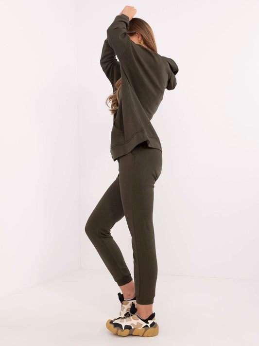 Khaki dresowy komplet basic z bluzą kangurką