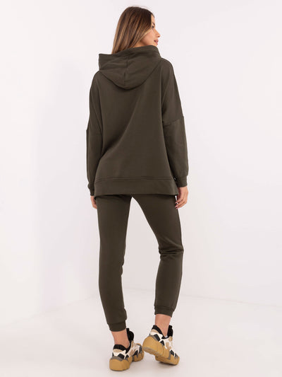 Khaki dresowy komplet basic z bluzą kangurką