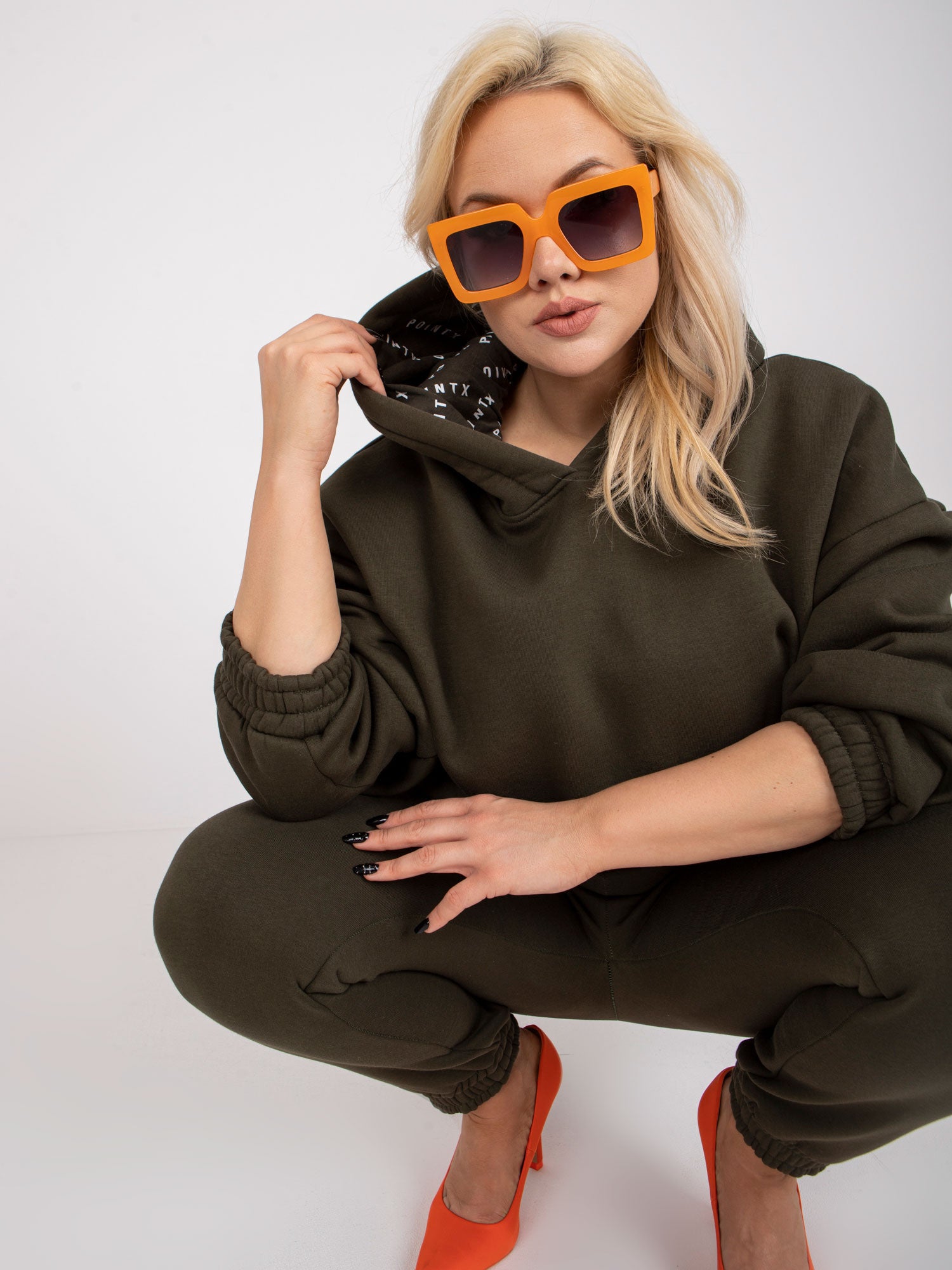 Khaki dresowy komplet plus size z kapturem
