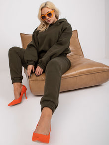Khaki dresowy komplet plus size z kapturem