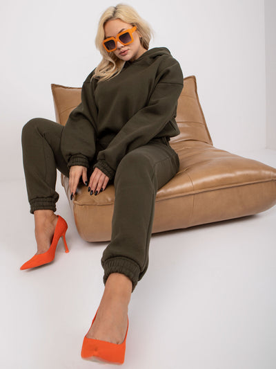 Khaki dresowy komplet plus size z kapturem