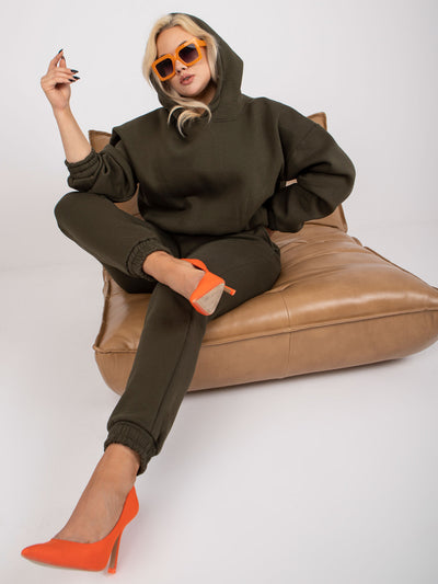 Khaki dresowy komplet plus size z kapturem