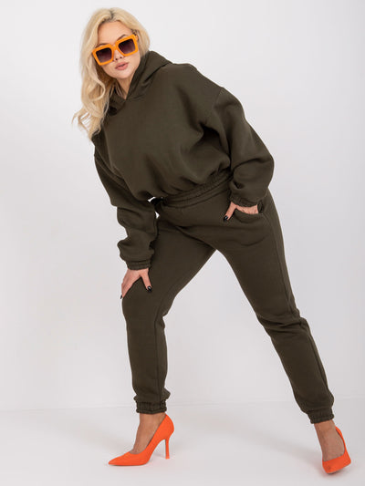 Khaki dresowy komplet plus size z kapturem