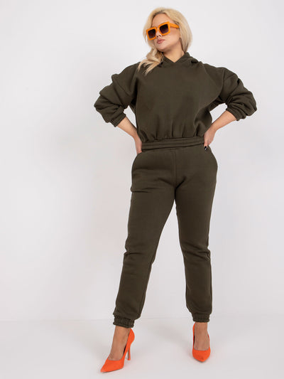 Khaki dresowy komplet plus size z kapturem