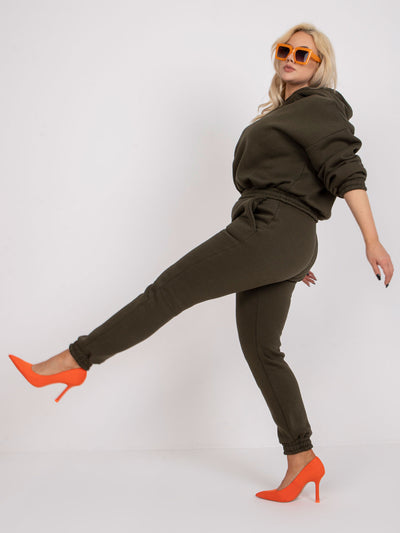 Khaki dresowy komplet plus size z kapturem