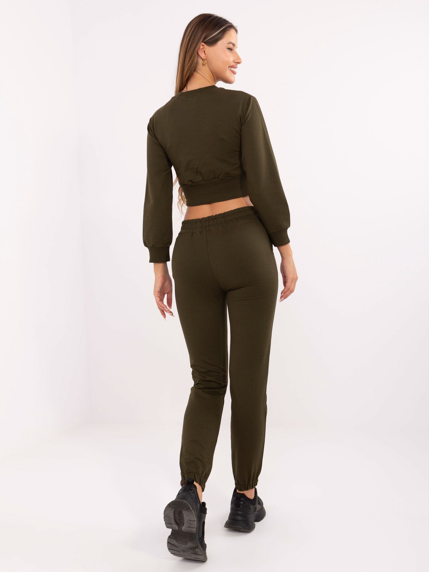 RUE PARIS Khaki dresowy komplet z krótką bluzą