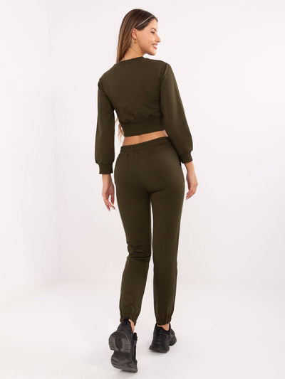 RUE PARIS Khaki dresowy komplet z krótką bluzą