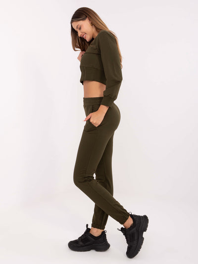 RUE PARIS Khaki dresowy komplet z krótką bluzą