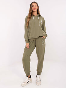 Khaki dresowy komplet z cyrkoniami