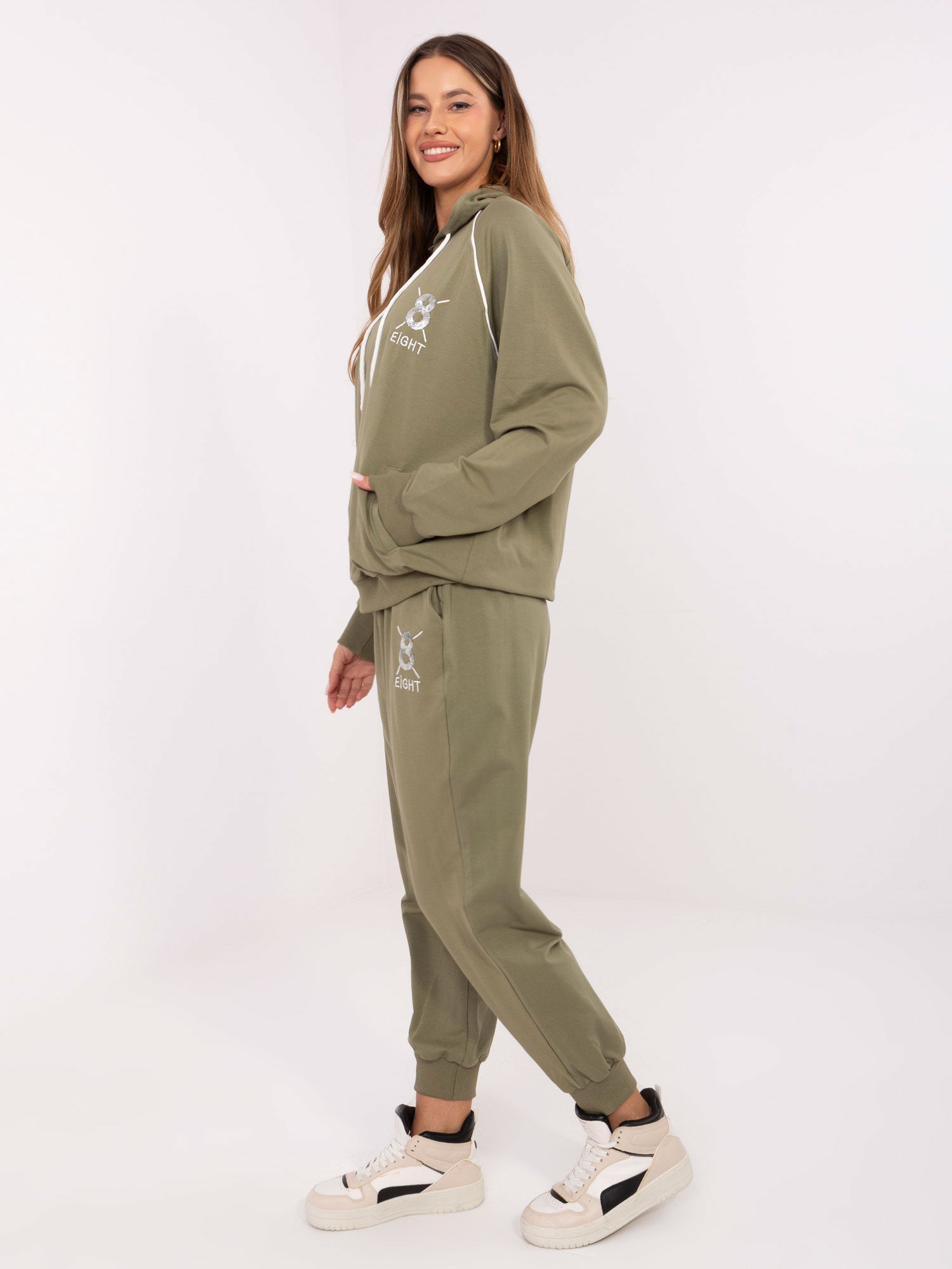 Khaki dresowy komplet z cyrkoniami