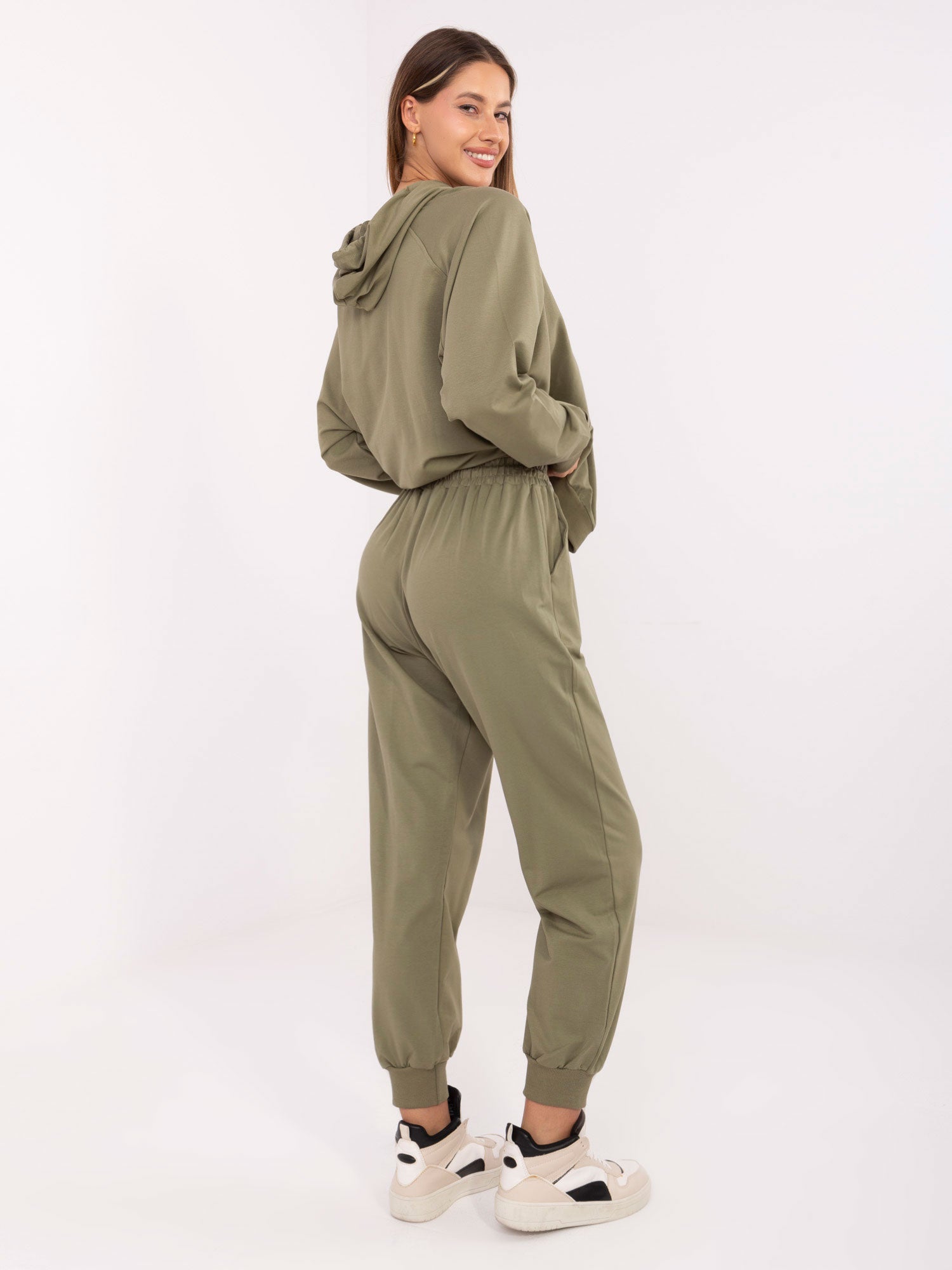 Khaki dresowy komplet z cyrkoniami
