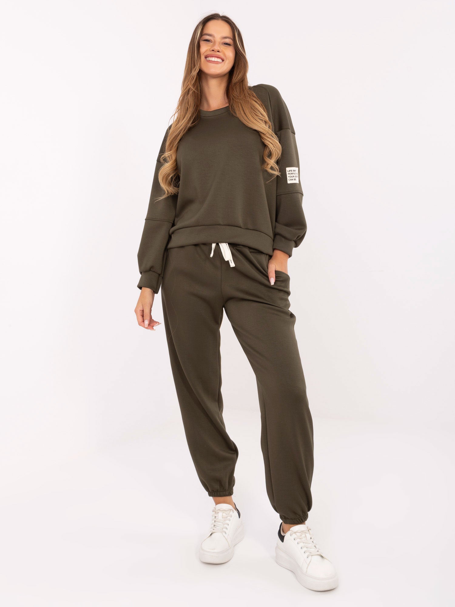 Khaki dwuczęściowy komplet z bluzą oversize