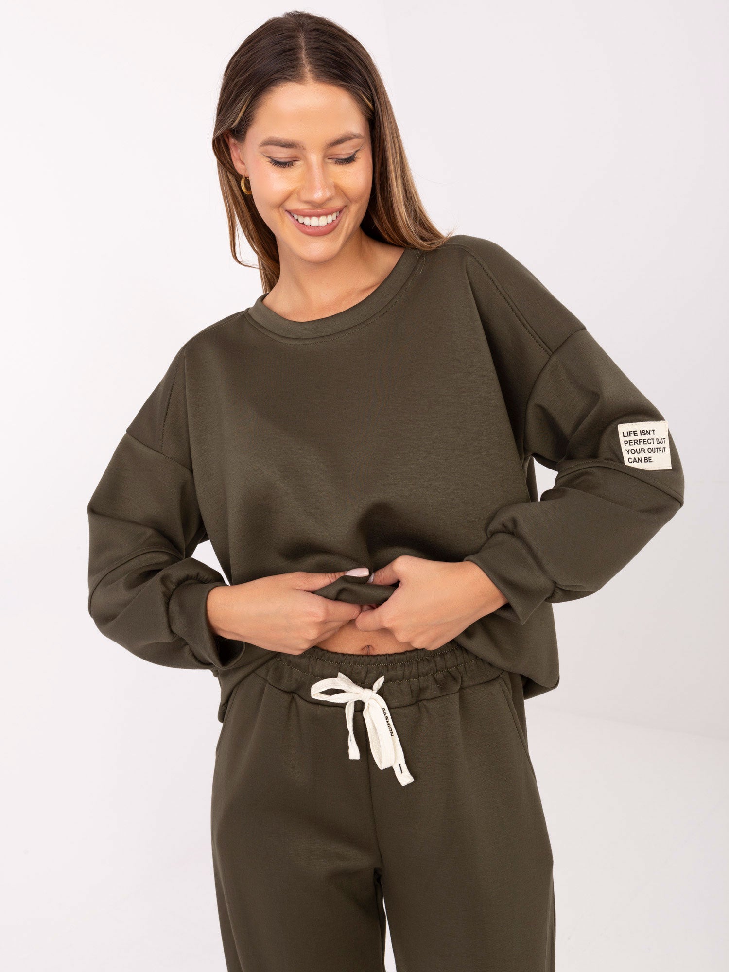 Khaki dwuczęściowy komplet z bluzą oversize