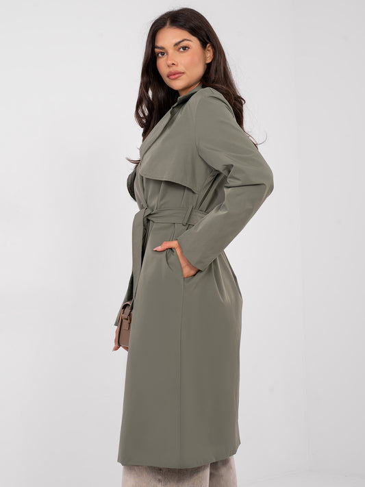 RUE PARIS Khaki damski trencz z kieszeniami