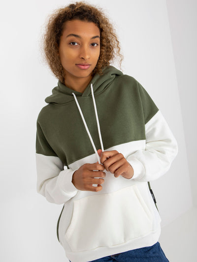 Khaki-ecru dresowa bluza basic kangurka RUE PARIS