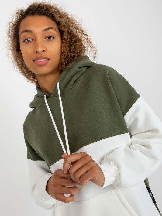 Khaki-ecru dresowa bluza basic kangurka RUE PARIS
