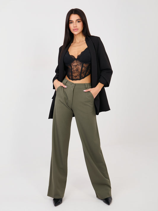 Khaki eleganckie spodnie z wysokim stanem