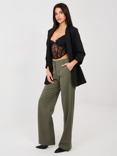 Khaki eleganckie spodnie z wysokim stanem