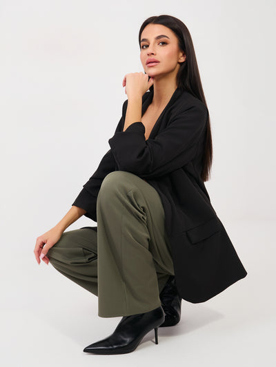 Khaki eleganckie spodnie z wysokim stanem