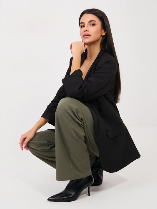 Khaki eleganckie spodnie z wysokim stanem