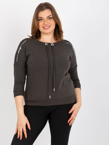 Khaki gładka bluzka plus size z napisami