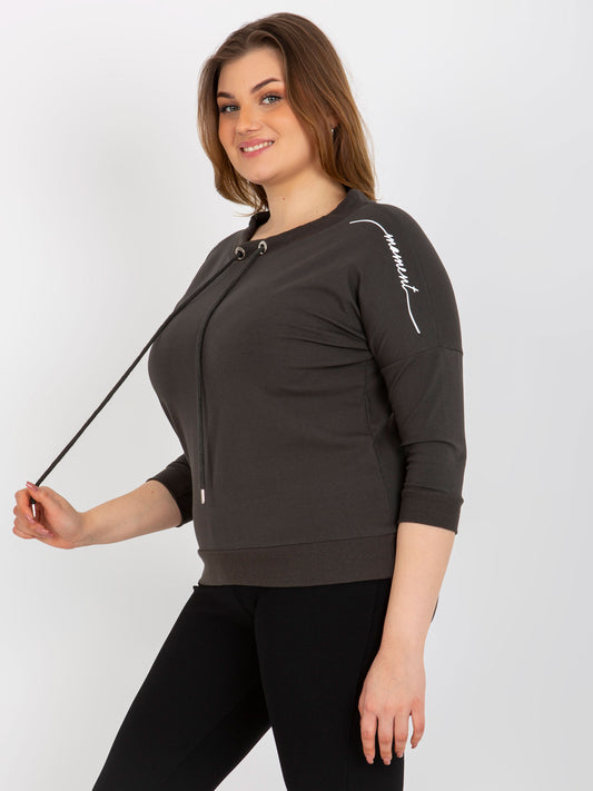 Khaki gładka bluzka plus size z napisami