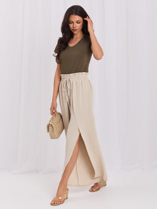 Khaki gładki t-shirt plus size z bawełny
