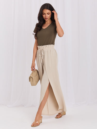 Khaki gładki t-shirt plus size z bawełny
