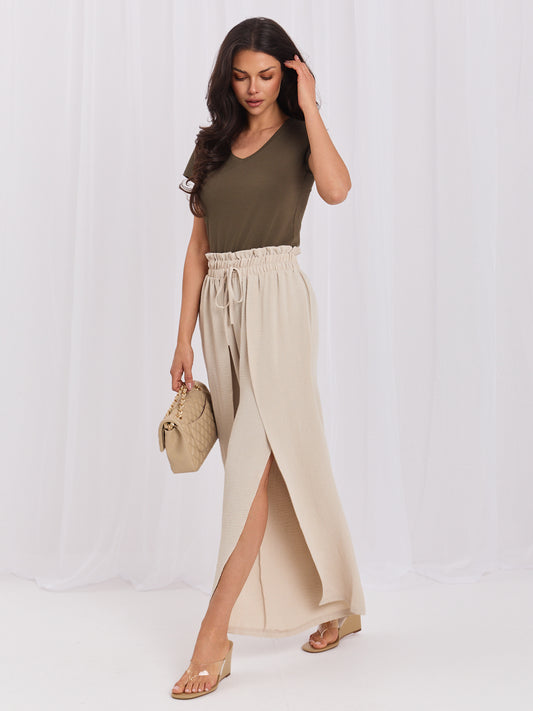 Khaki gładki t-shirt plus size z bawełny