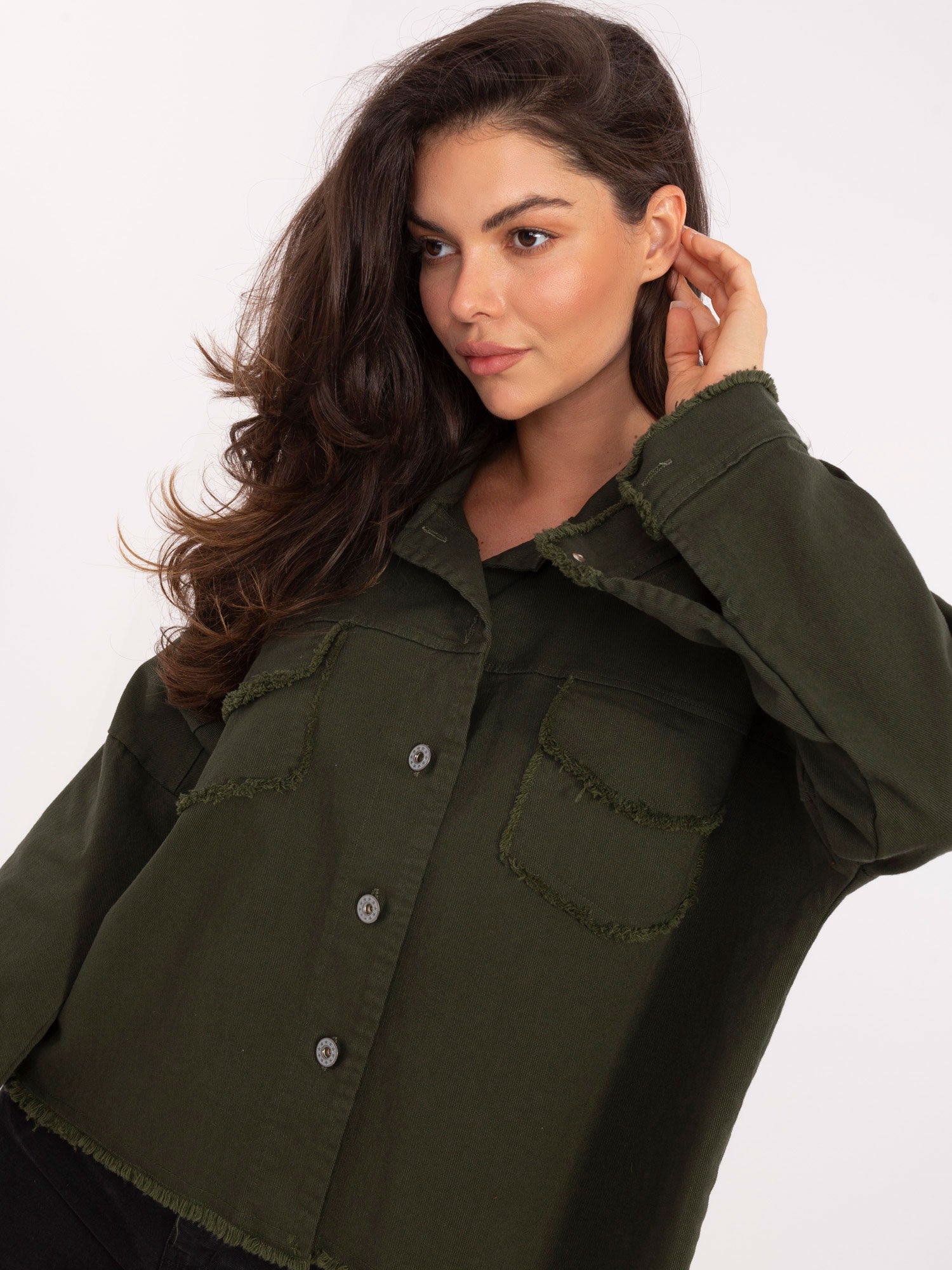 RUE PARIS Khaki  jeansowa kurtka o kroju oversize