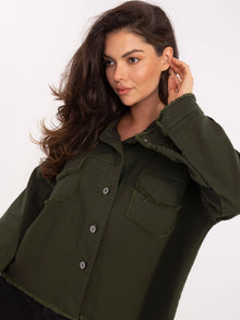 RUE PARIS Khaki  jeansowa kurtka o kroju oversize