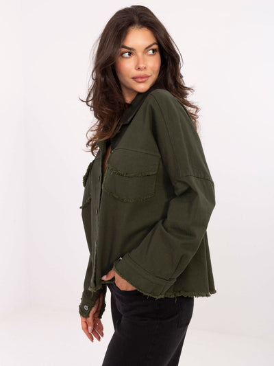 RUE PARIS Khaki  jeansowa kurtka o kroju oversize