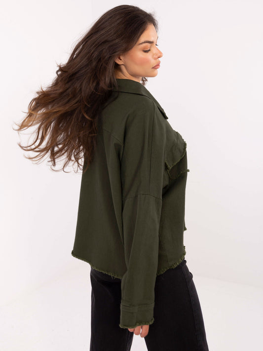 RUE PARIS Khaki  jeansowa kurtka o kroju oversize