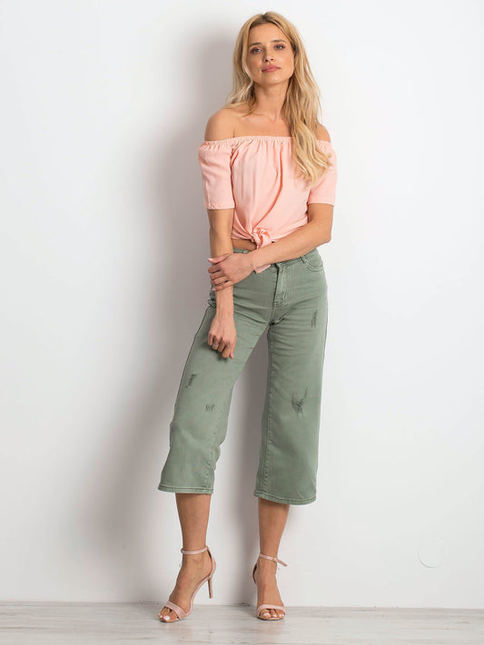 Jeansy z przetarciami khaki