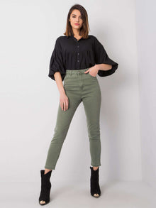 RUE PARIS Khaki jeansy z wysokim stanem