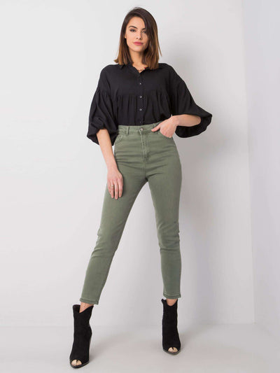 RUE PARIS Khaki jeansy z wysokim stanem