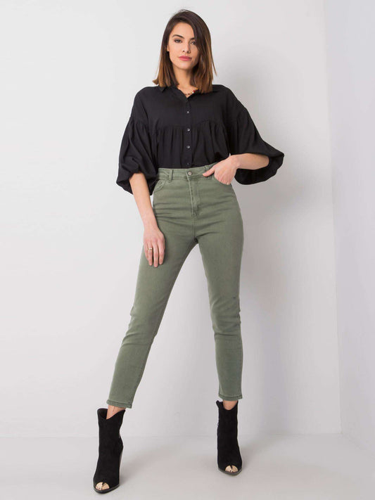 RUE PARIS Khaki jeansy z wysokim stanem
