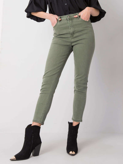 RUE PARIS Khaki jeansy z wysokim stanem