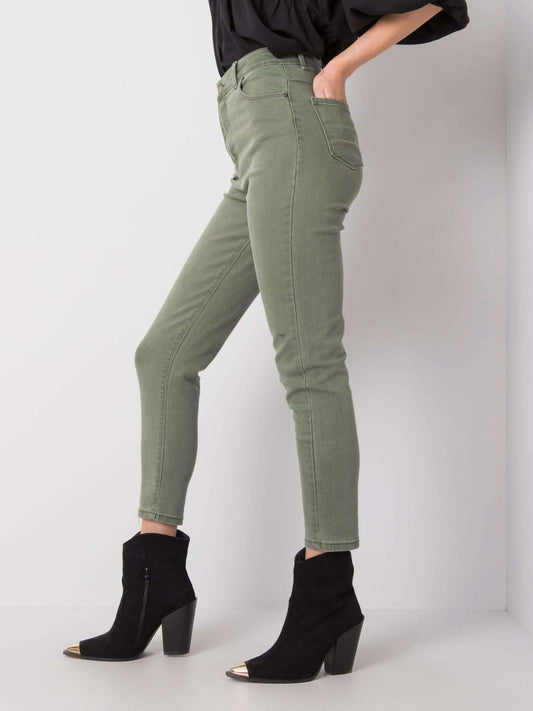 RUE PARIS Khaki jeansy z wysokim stanem