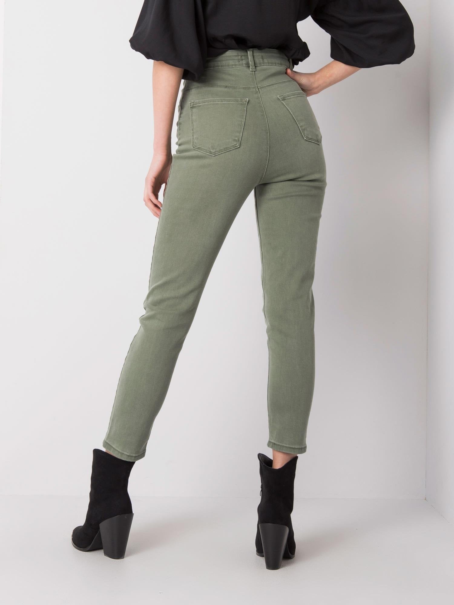 RUE PARIS Khaki jeansy z wysokim stanem