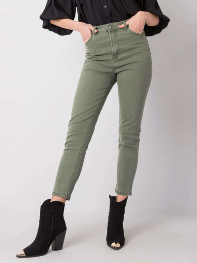 RUE PARIS Khaki jeansy z wysokim stanem