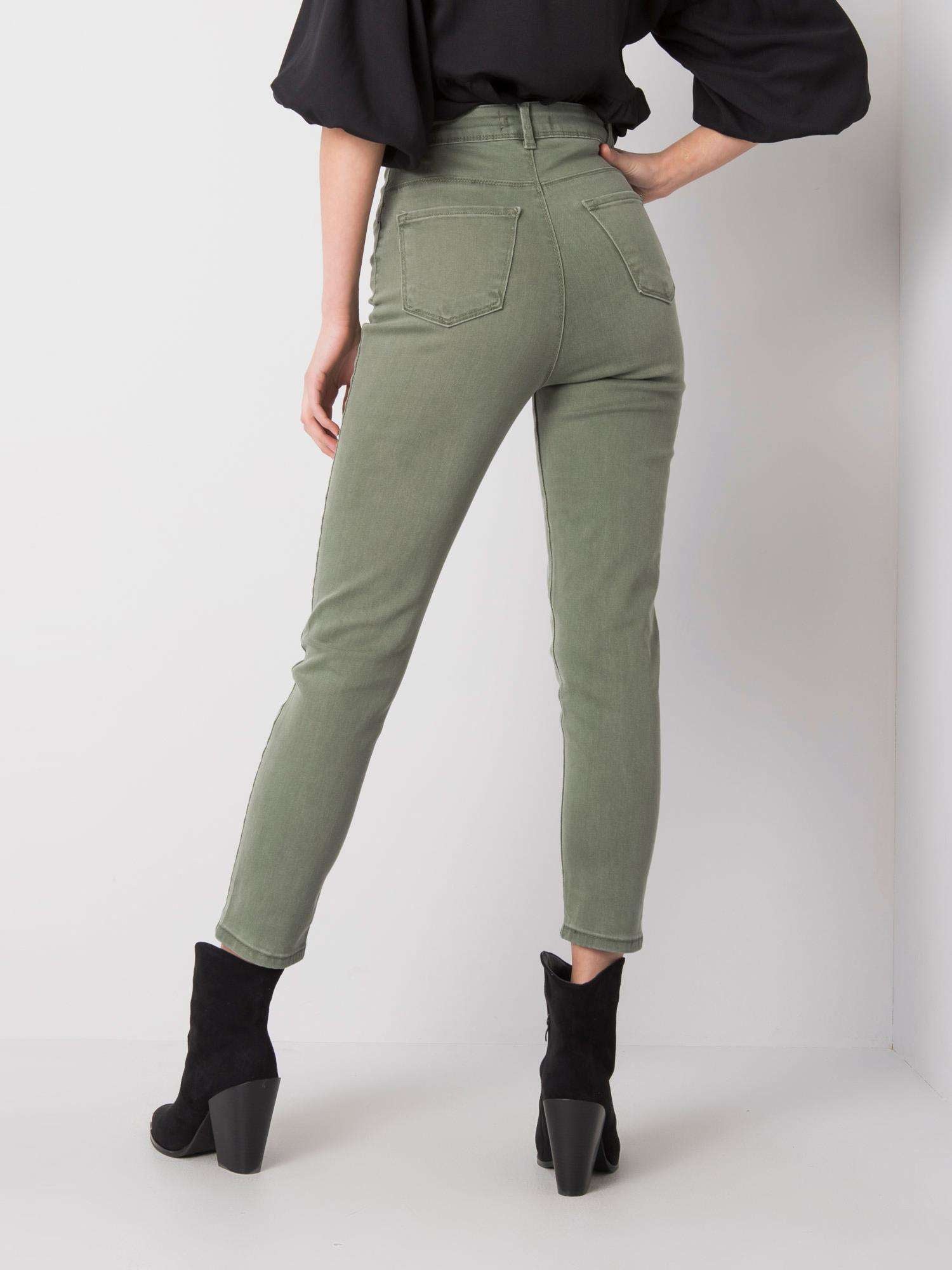 RUE PARIS Khaki jeansy z wysokim stanem