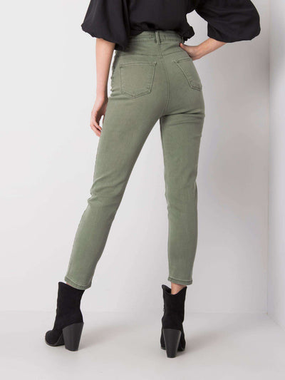 RUE PARIS Khaki jeansy z wysokim stanem